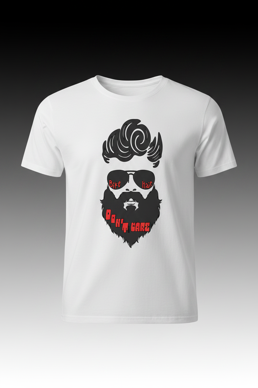 Bike Hair Dont Care Man beard sunglasses