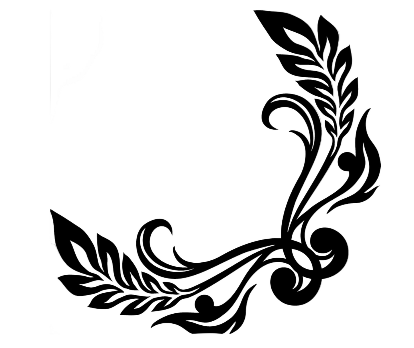 Decorative black leaf design on a white fabric background