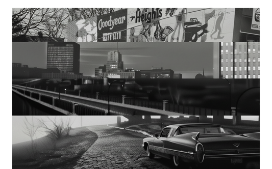 NE Ohio local photo slices downtown, bridge graffiti, hill