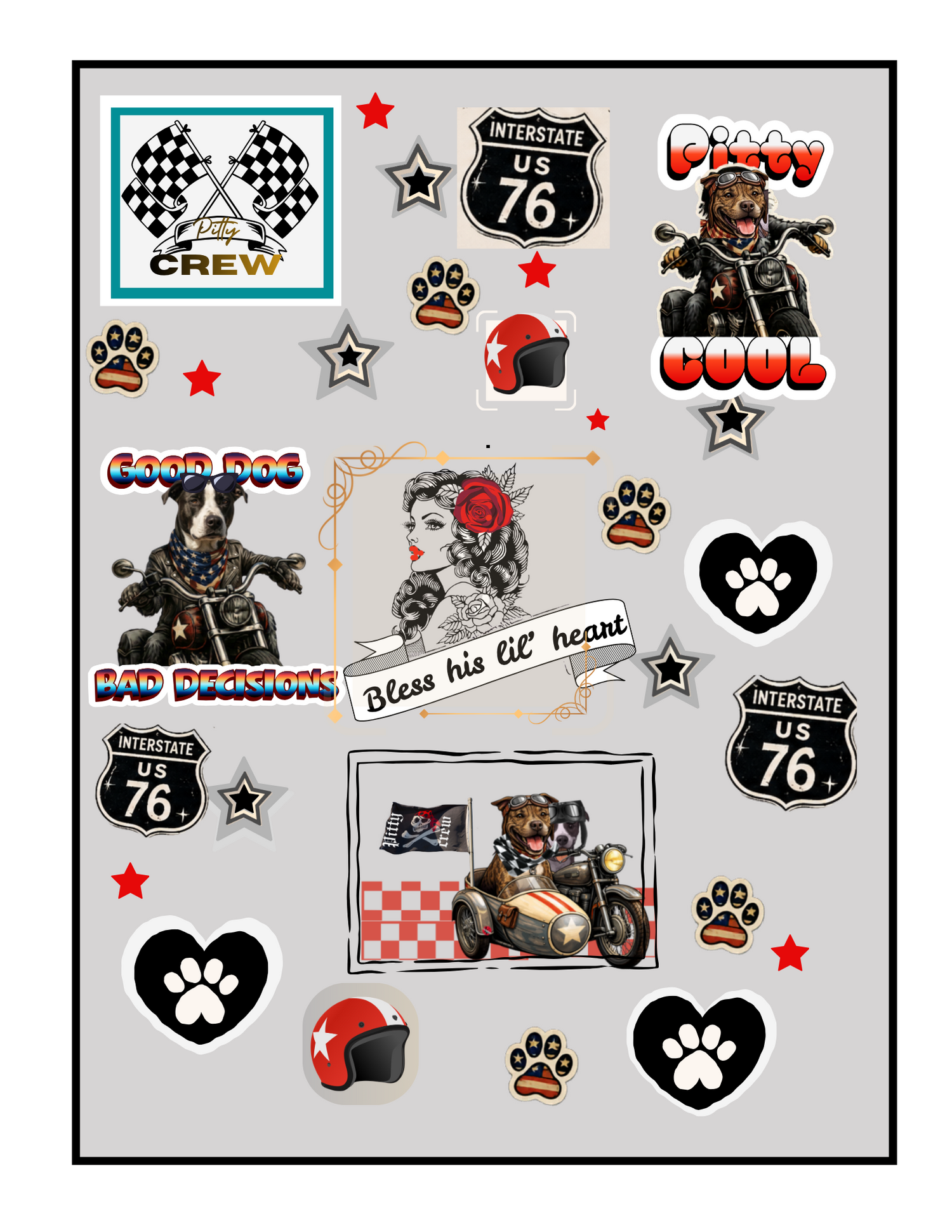 Pitty Crew Garage Dogs Sticker Sheet
