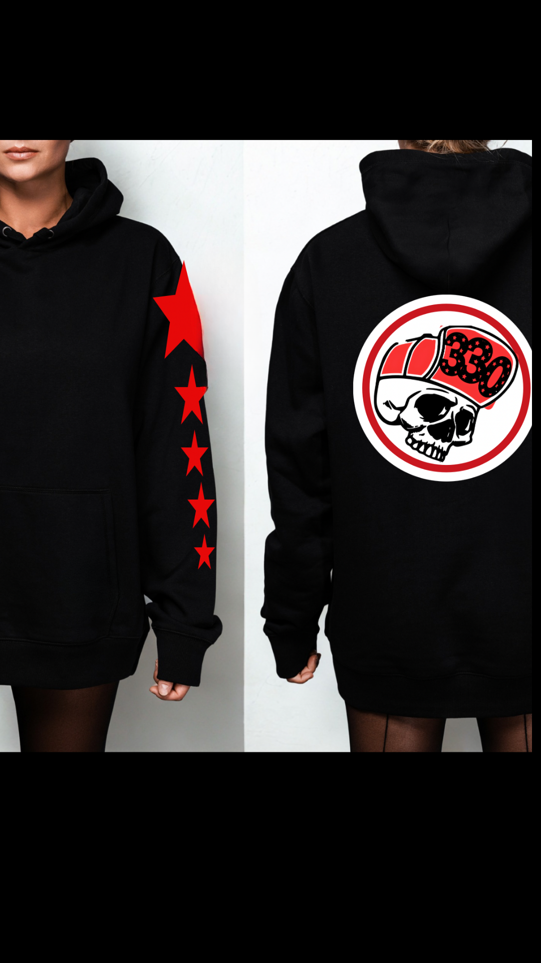 Custom Graphic Hoodie - Stars & Skullee 330