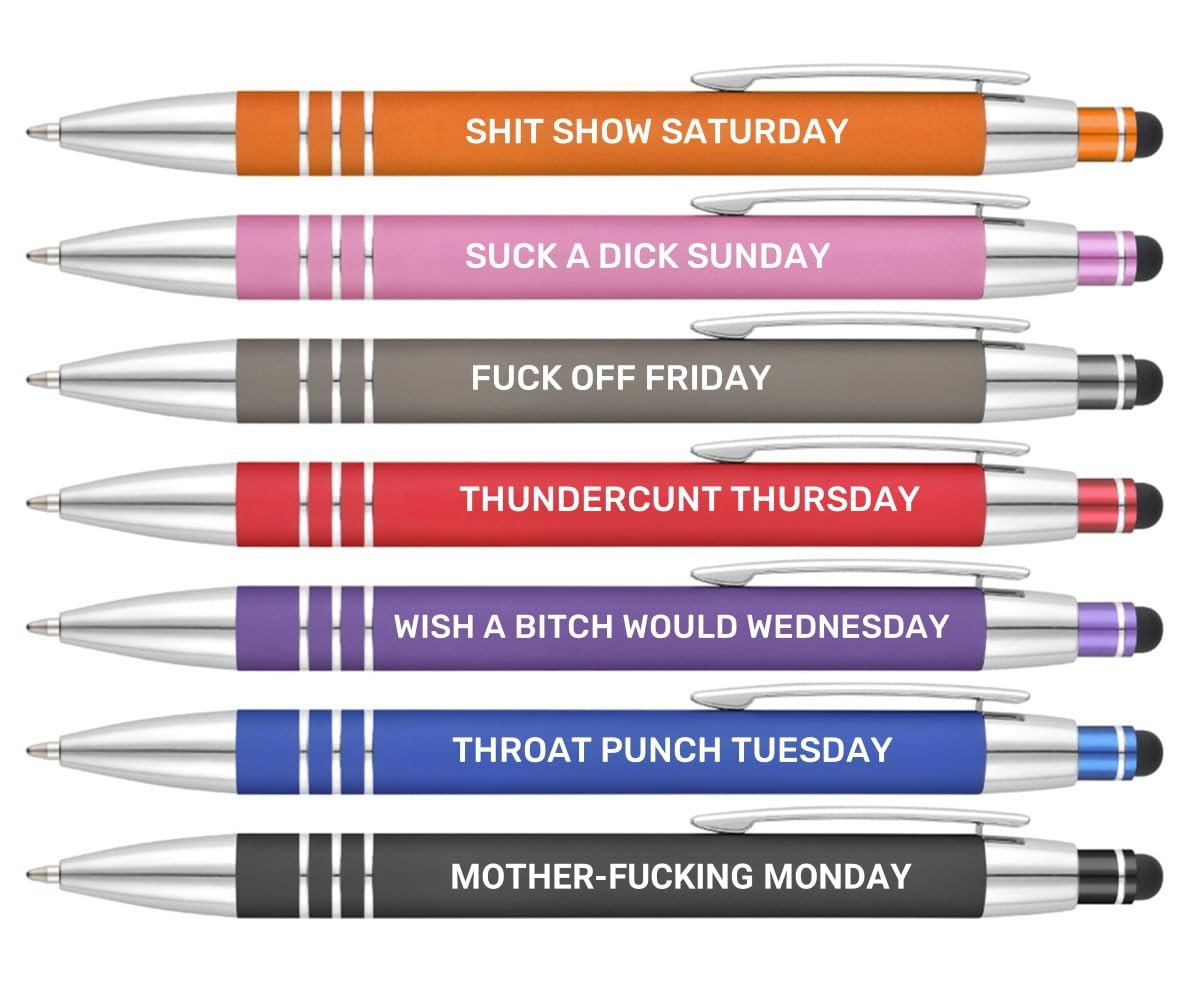Funny Ballpoint Pens -Offensive Days Of The Week Pen Quotes, Funny Pen Set of 7 Adult Humor Pens, Sarcastic Daily Pen Set,Black Ink (7pcs week pens)