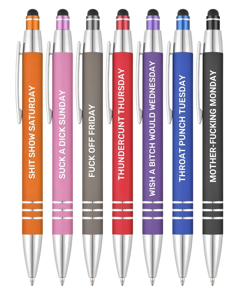Funny Ballpoint Pens -Offensive Days Of The Week Pen Quotes, Funny Pen Set of 7 Adult Humor Pens, Sarcastic Daily Pen Set,Black Ink (7pcs week pens)