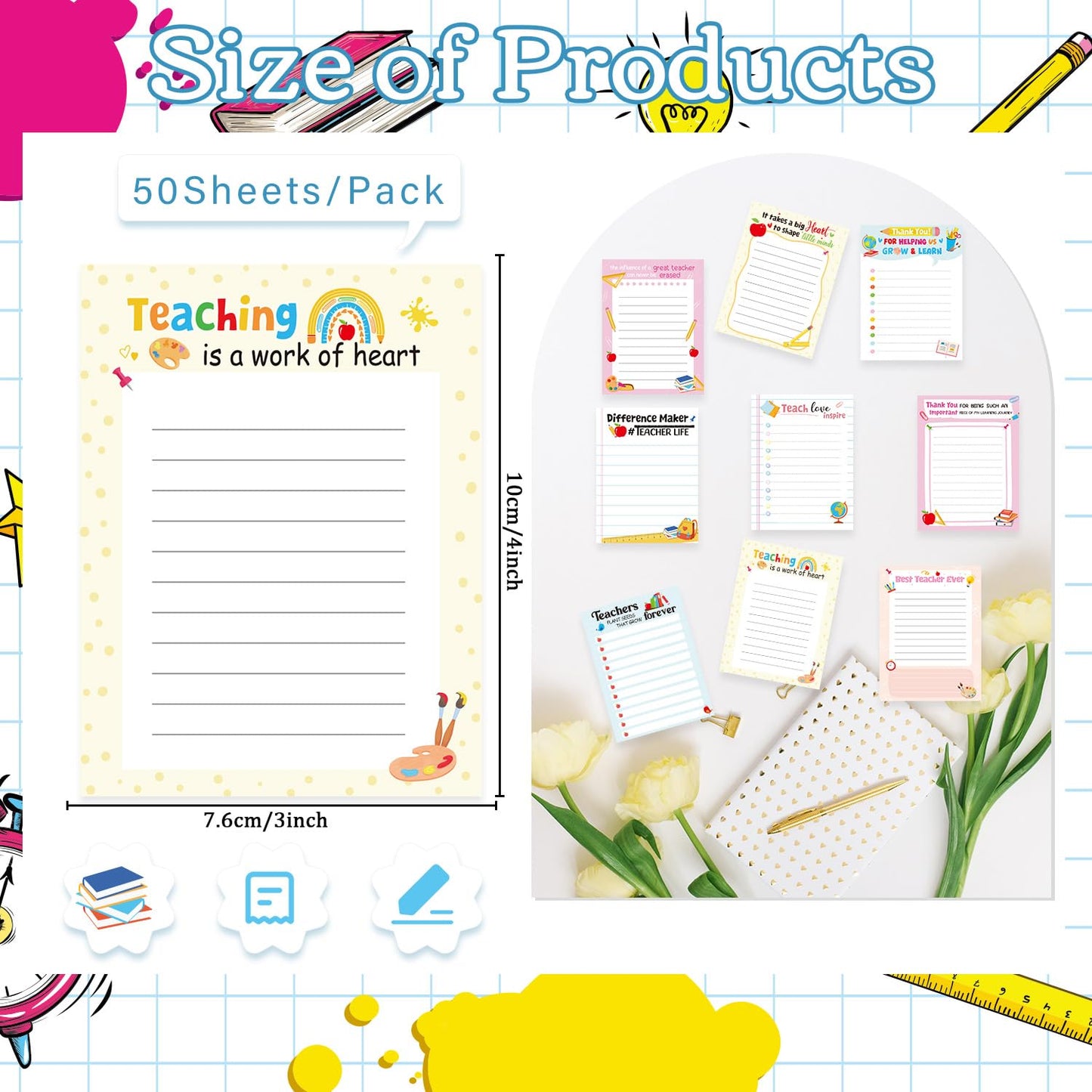 Patriotic Sticky Notes Gifts - 9 Pack Red White Blue Sticky Notes 3x4 Inches, Proud to Be an American Self-Stick Memo Pads, National Memorial Veterans Day Office Supplies, 450 Sheets