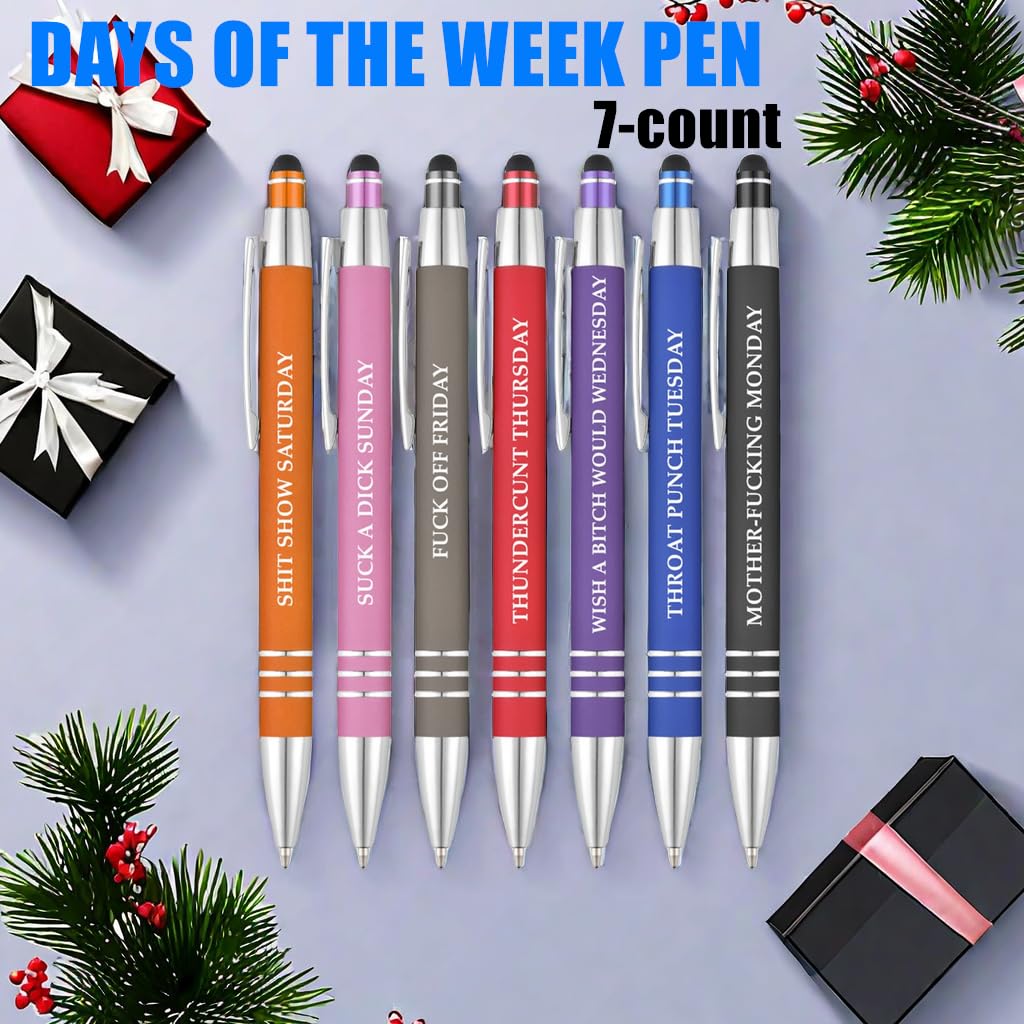 Funny Ballpoint Pens -Offensive Days Of The Week Pen Quotes, Funny Pen Set of 7 Adult Humor Pens, Sarcastic Daily Pen Set,Black Ink (7pcs week pens)