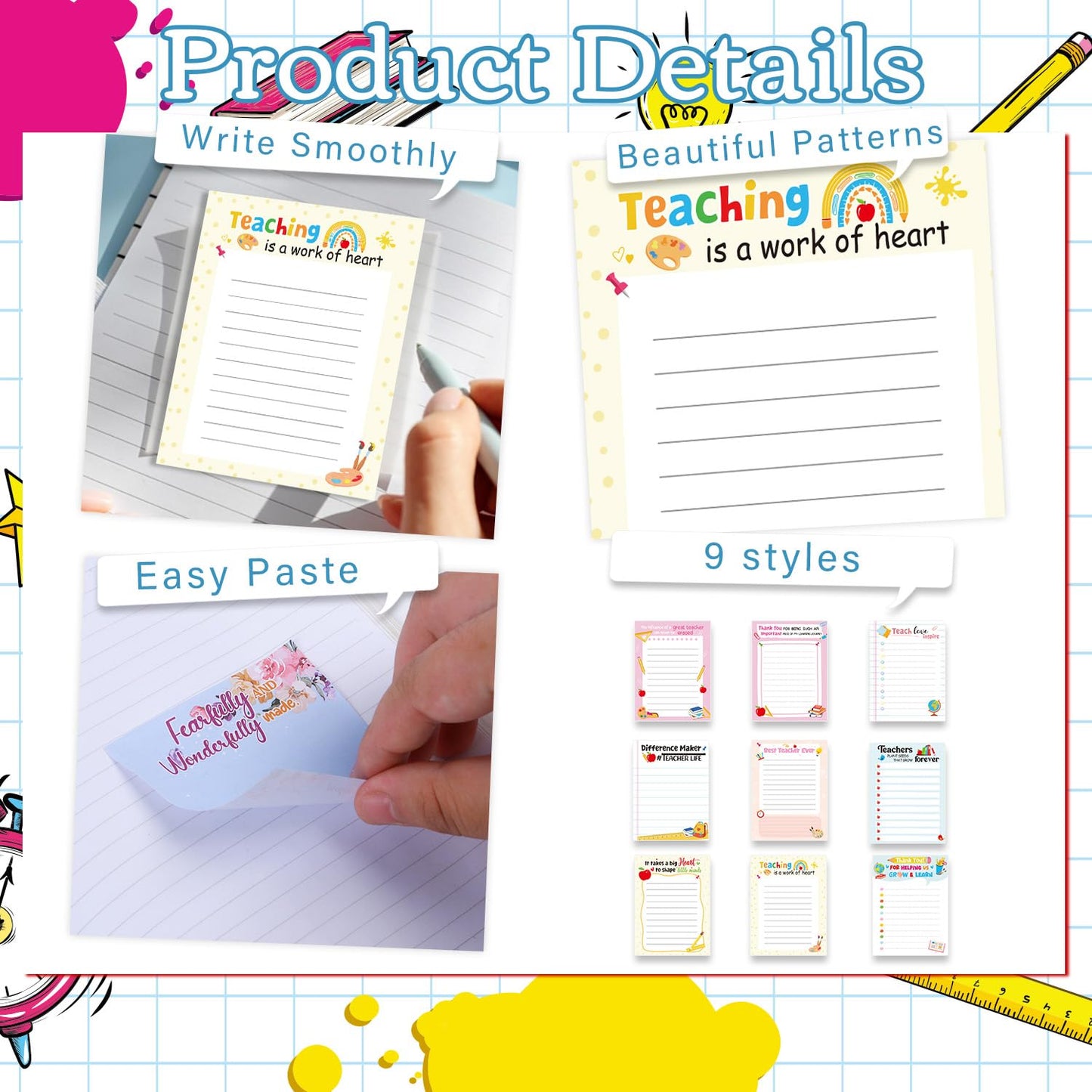 Patriotic Sticky Notes Gifts - 9 Pack Red White Blue Sticky Notes 3x4 Inches, Proud to Be an American Self-Stick Memo Pads, National Memorial Veterans Day Office Supplies, 450 Sheets
