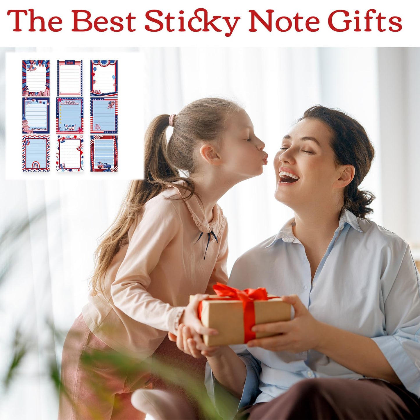 Patriotic Sticky Notes Gifts - 9 Pack Red White Blue Sticky Notes 3x4 Inches, Proud to Be an American Self-Stick Memo Pads, National Memorial Veterans Day Office Supplies, 450 Sheets