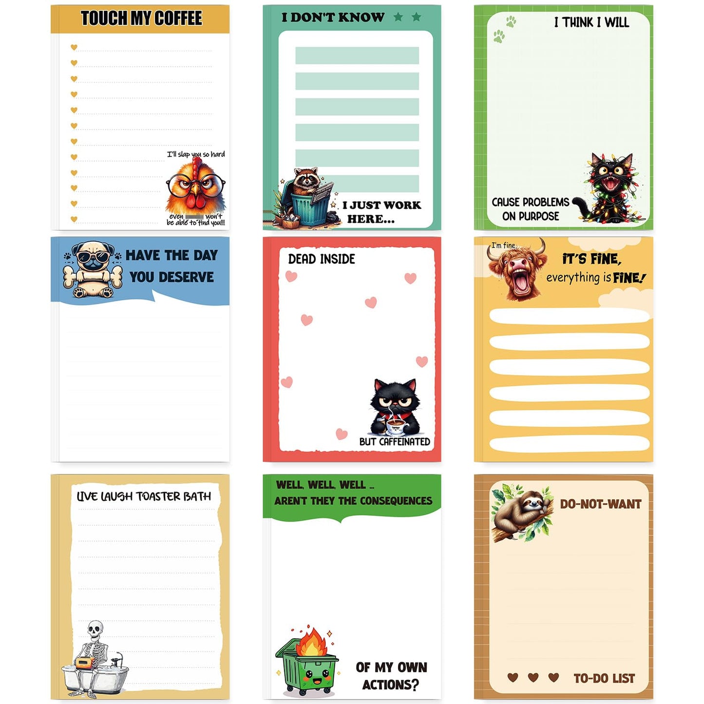 Patriotic Sticky Notes Gifts - 9 Pack Red White Blue Sticky Notes 3x4 Inches, Proud to Be an American Self-Stick Memo Pads, National Memorial Veterans Day Office Supplies, 450 Sheets