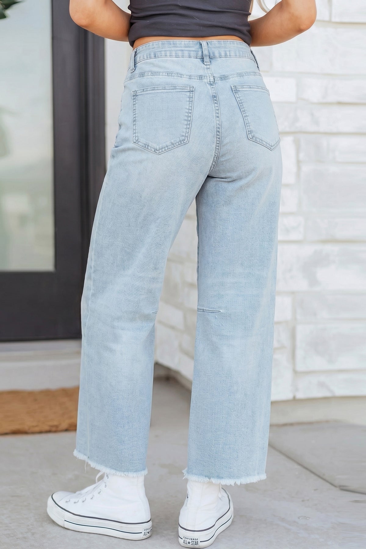 Black Frayed Cropped Barrel Jeans