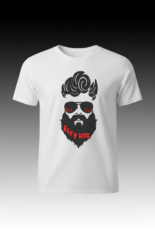 Bike Hair Dont Care Man beard sunglasses