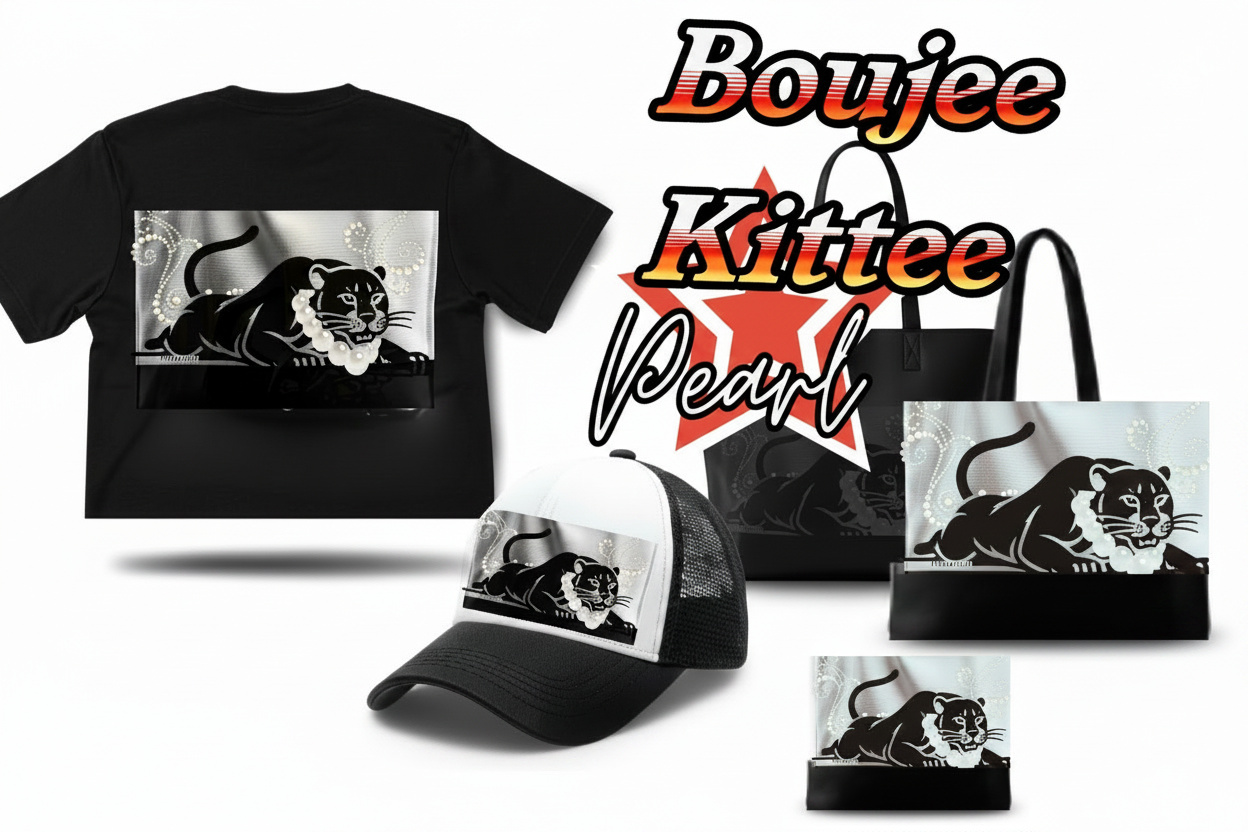 Boujee Kittee Hat, Shirt, Tote Bag “pearl”