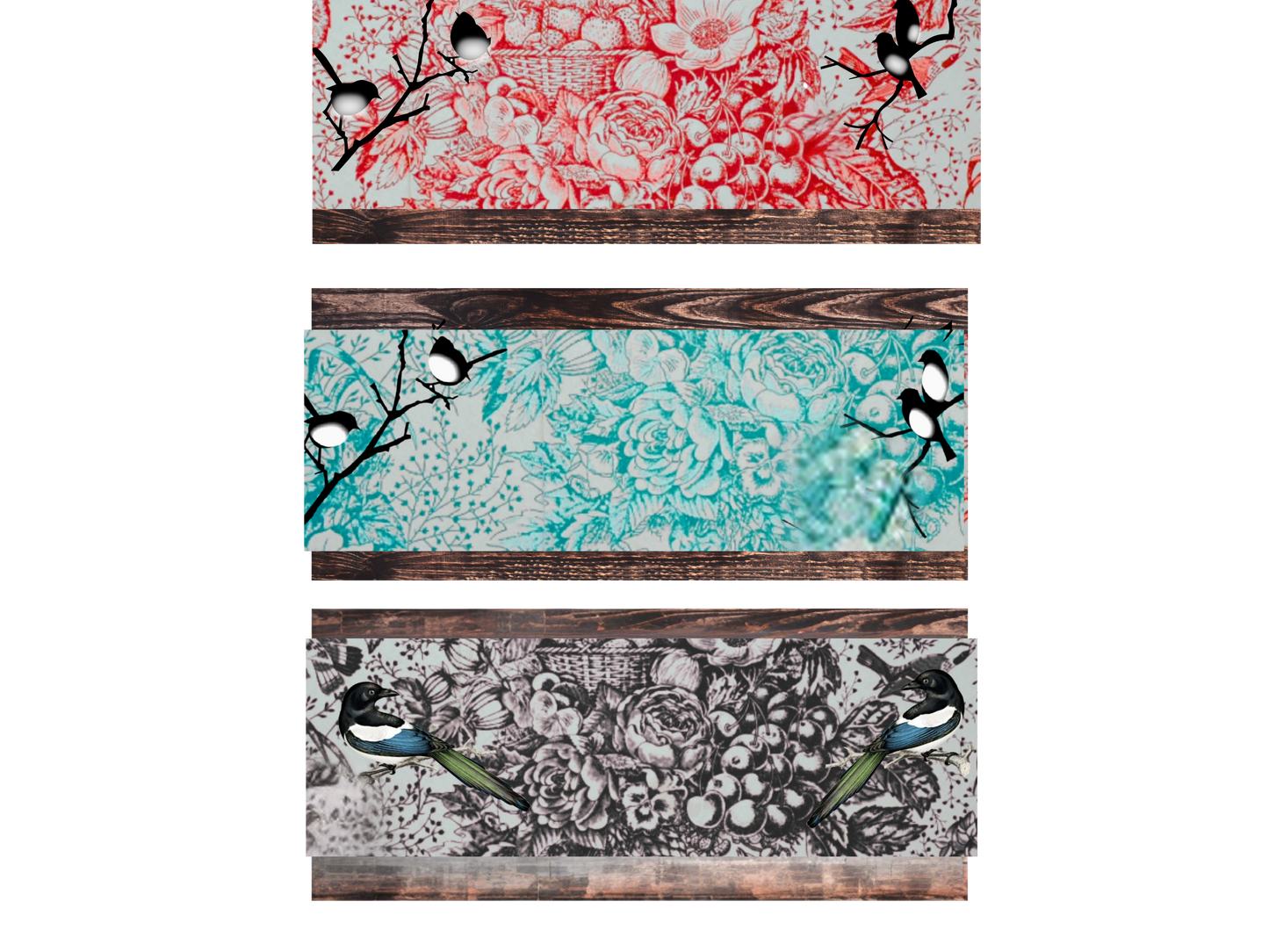 Two decorative Table Runners with floral and bird patterns Red and Turquoise options on a white background